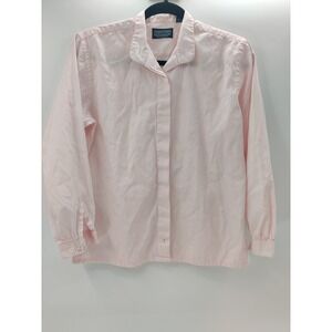 Lands End Pinpoint Oxford Shirt Womens 8 Petite Pink Hidden Placket Cotton‎ Top